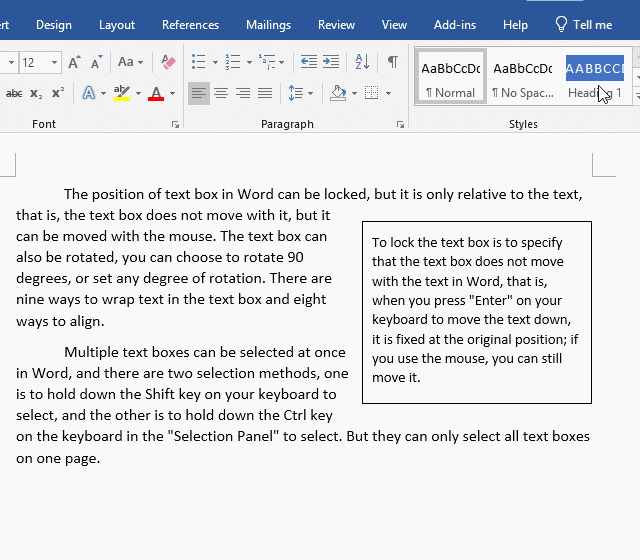 how to lock text in word