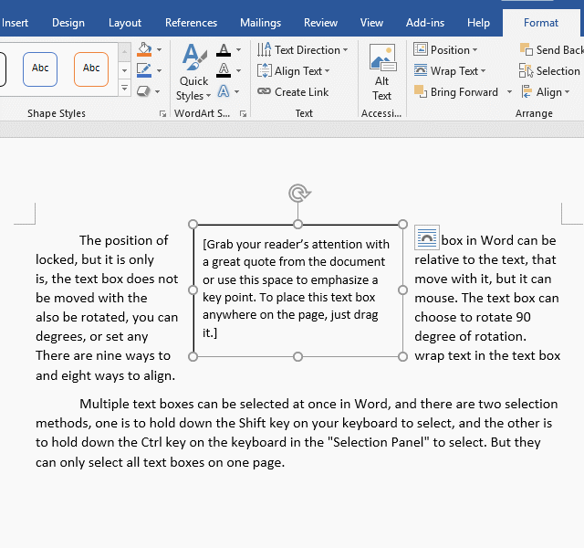 text boxes for word