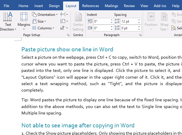 Print Layout in Word
