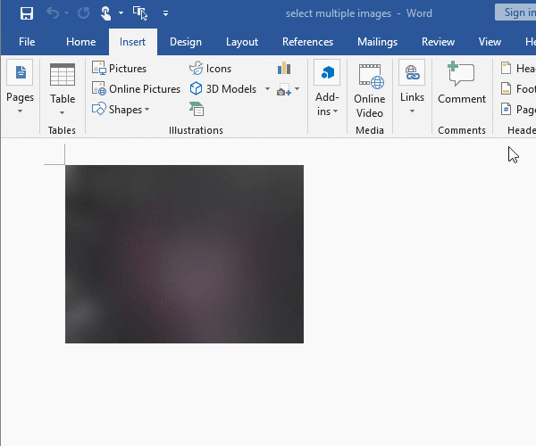 how to select multiple pictures in word