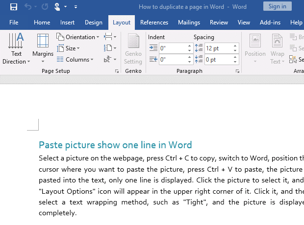 Web Layout in MS Word