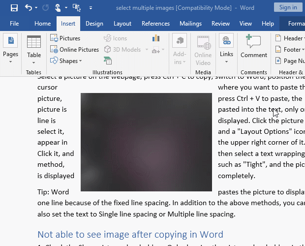 How to select multiple images in Word