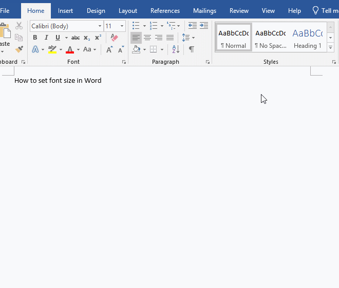 The skills for setting font size in Word