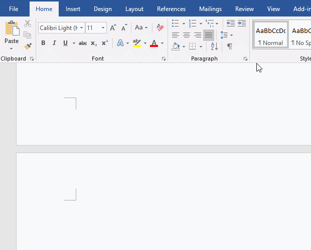 How to show and hide white space between pages in Word