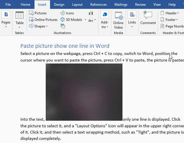 To modify default Layout Options of picture to Square in Word