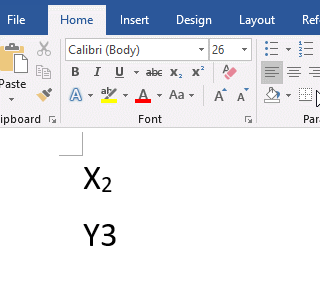 Shortcut of subscript in Word