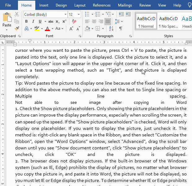 First line indent not working in Word