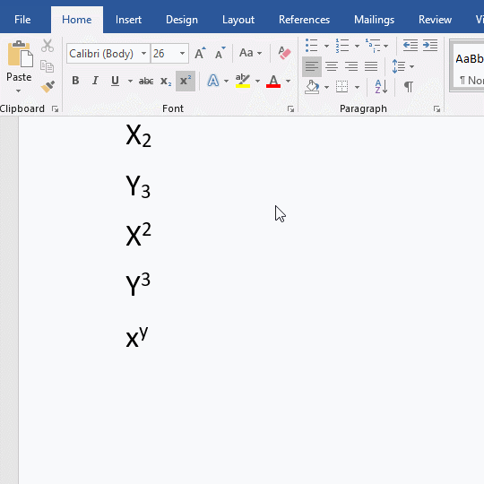 keyboard shortcut for subscript in word equation editor