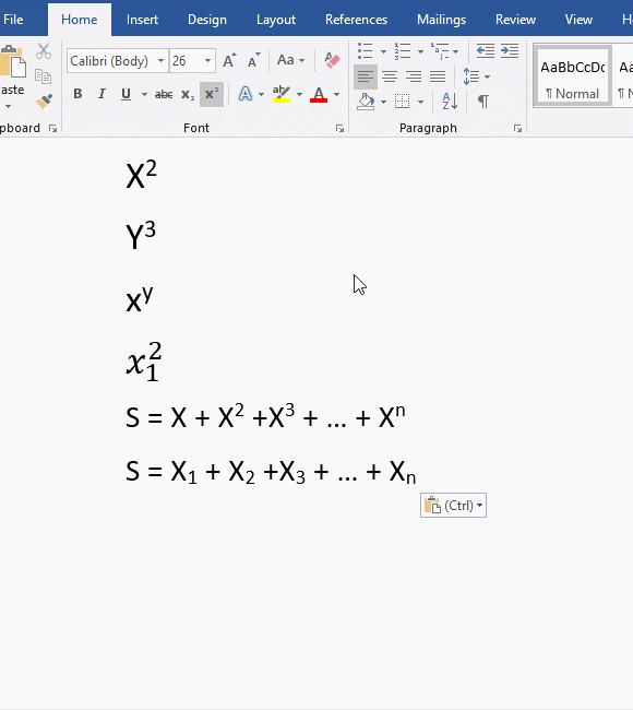 control keys to insert equation in word