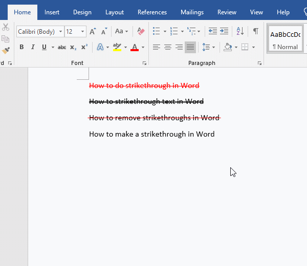 Keystroke for strikethrough in Word