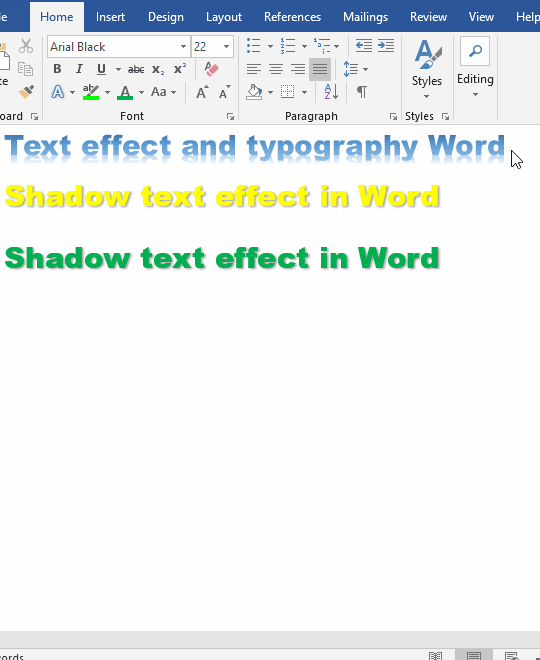perspective shadow effects in Word