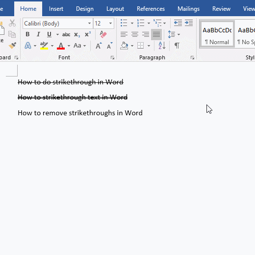 Remove all strikethroughs at once in Word
