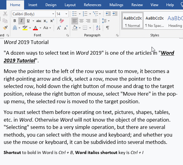 Replace the italic text with another with blue in Word
