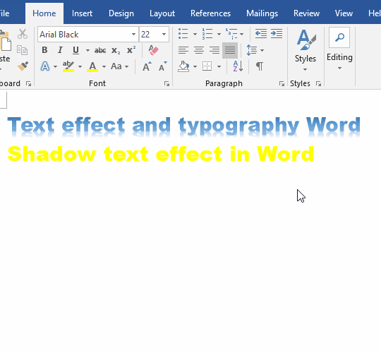 Shadow text effect Word