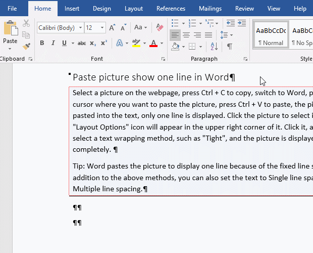How to remove paragraph symbol in Word