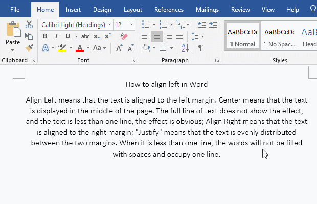 How to right align in Word