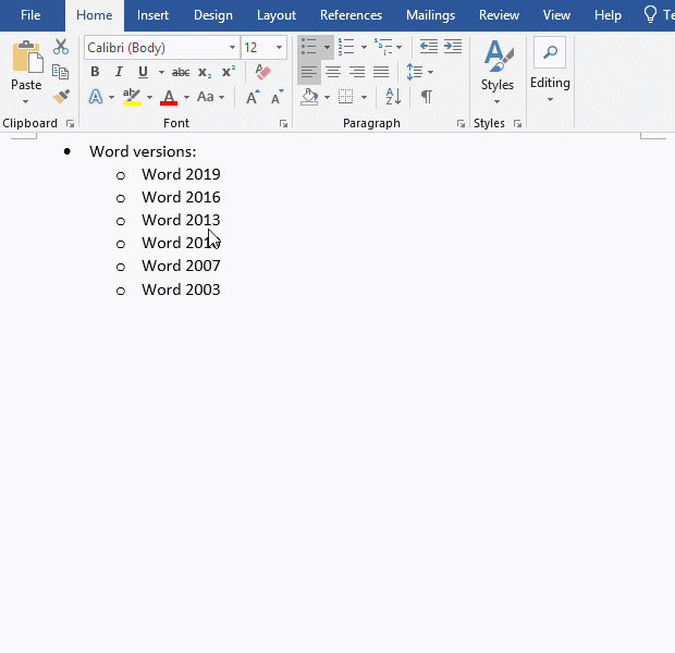 cancel Change List Level in Word