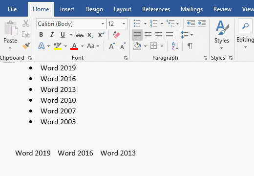 How to add horizontal bullets in Word