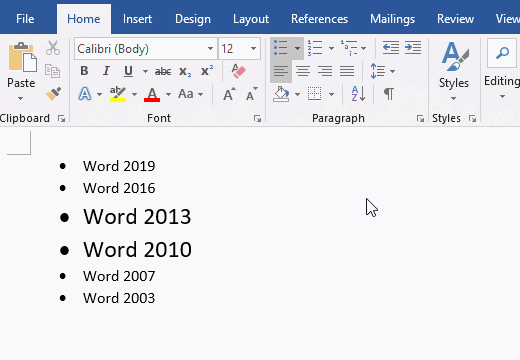How to make all bullet points the same size in Word