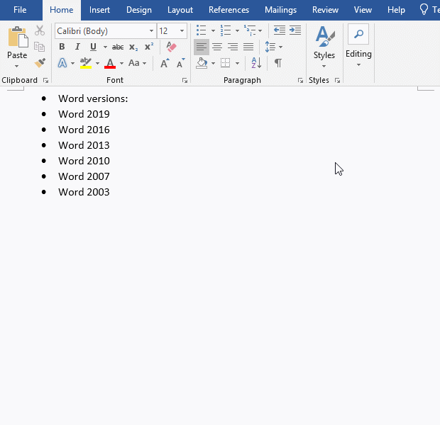 How to change list level in Word