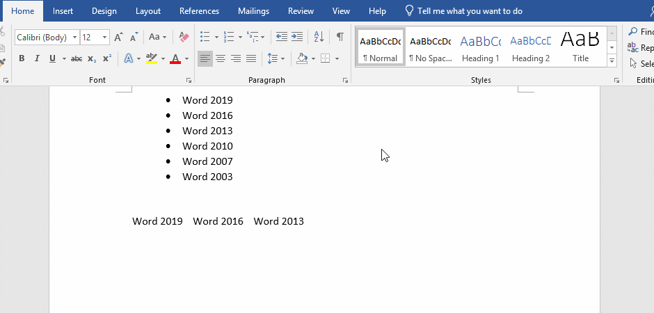  Using Insert Symbol to insert bullet points in Word