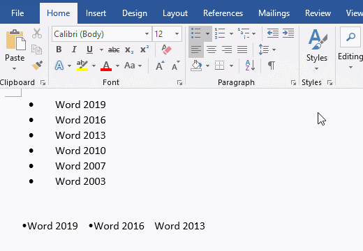 Tab character, Space, and Nothing in Word