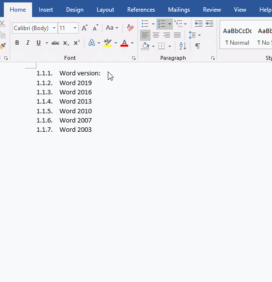 How to define multilevel list in Word