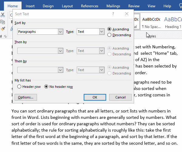 How to sort paragraphs in Word