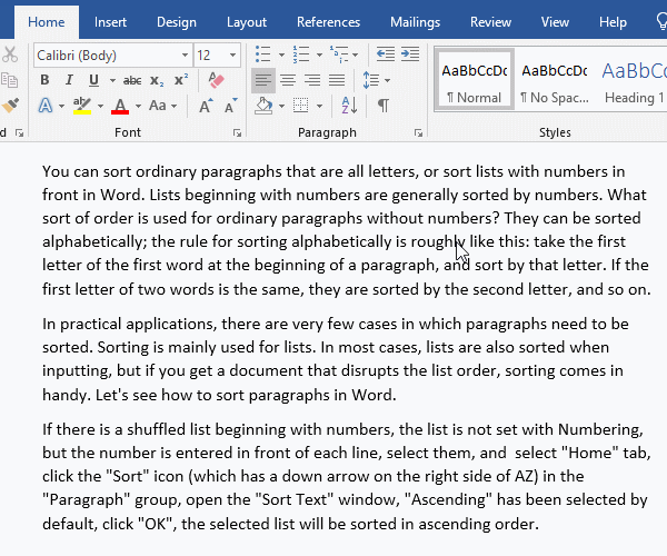 How to sort paragraphs alphabetically in Word