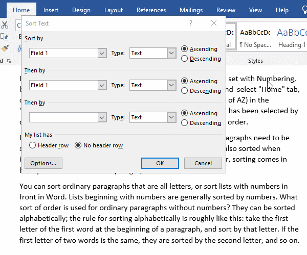 There are three options for Type, namely: Text, Number and Date in Word