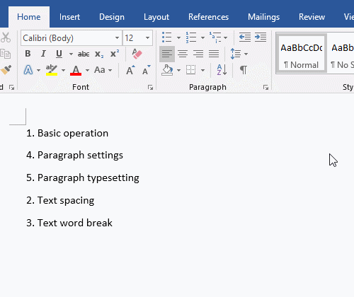 How to sort the list of numbers in Word