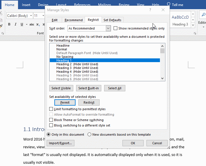 Set defaults for styles in Word