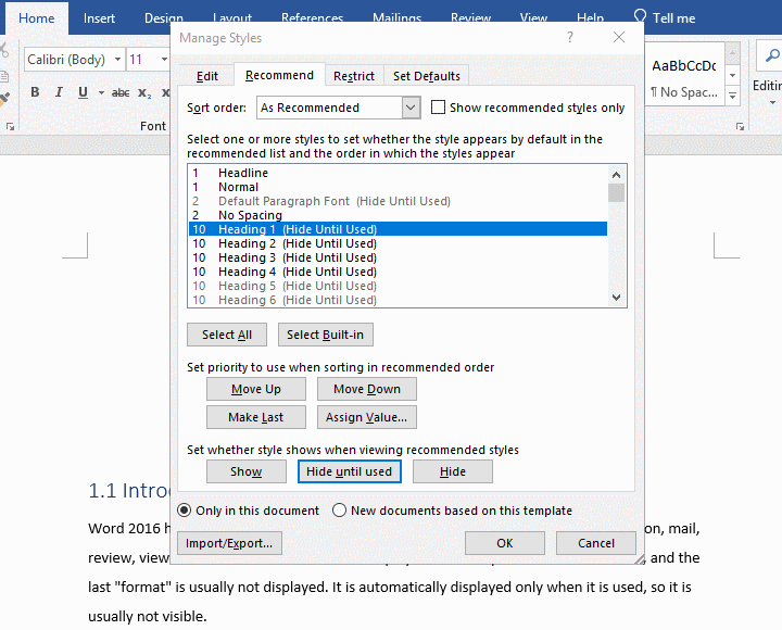 Hide style in Word