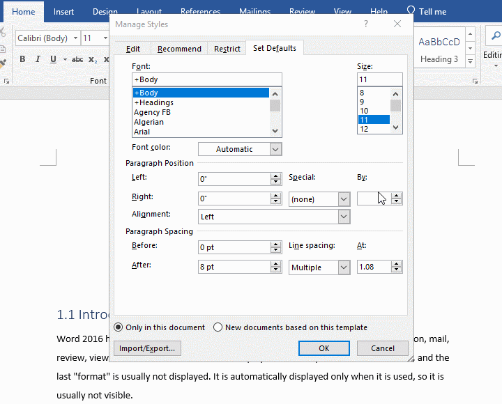 Word styles import and export