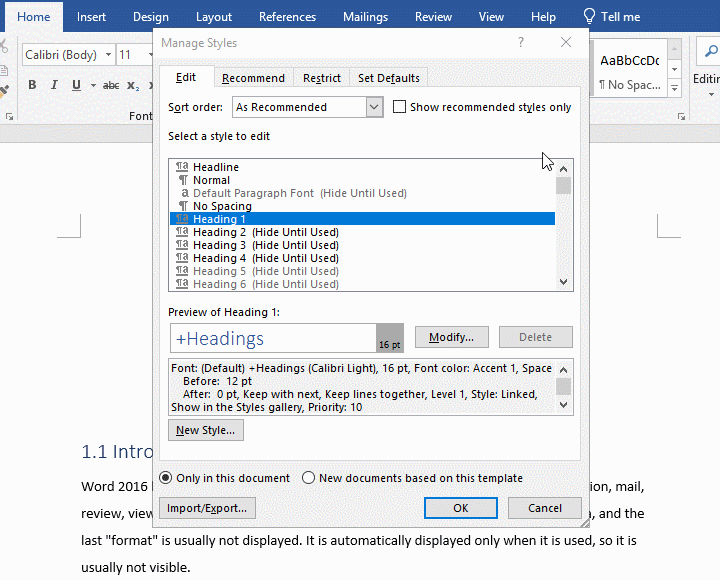 Sort Styles in Word