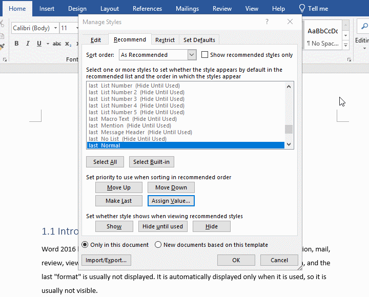 Assign Value to move style in Word