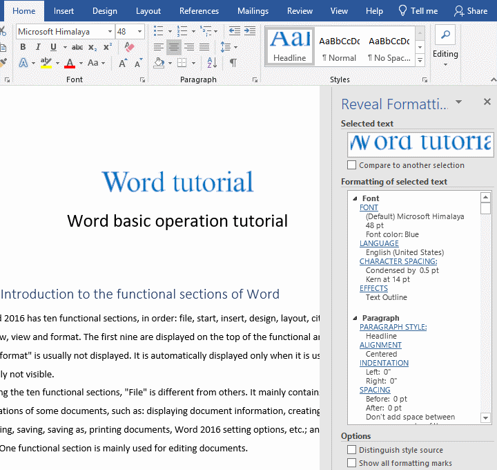 how do you apply outline text effect in word 2016