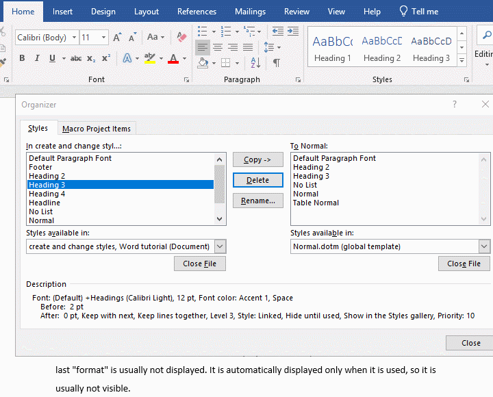 Delete styles in Word