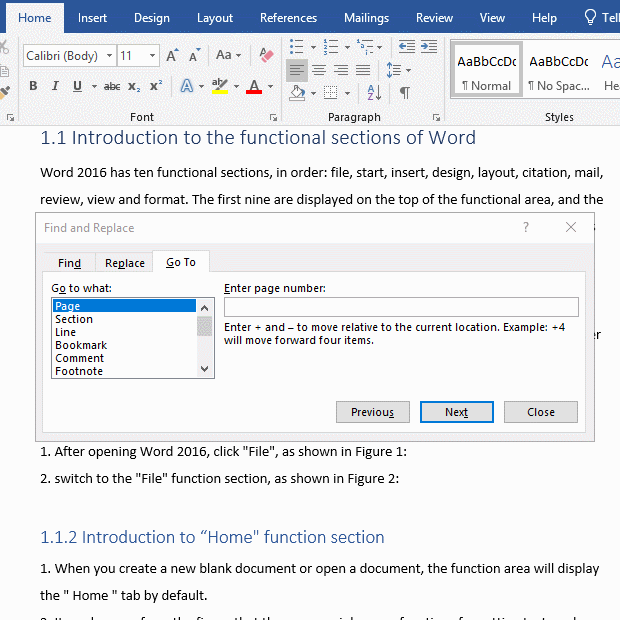 How to go to line in Word