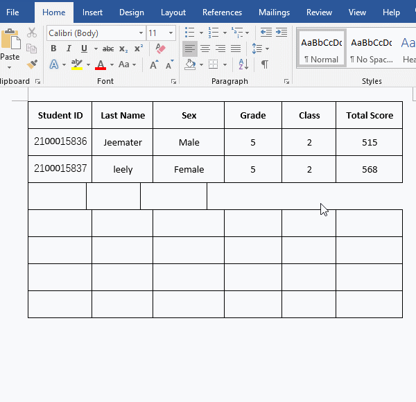 How to add more cells to a table in Word
