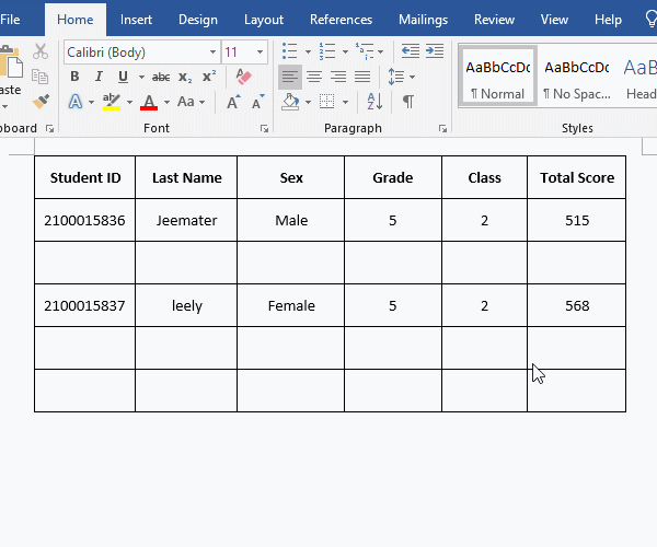 Using shortcut keys, how to remove columns in Word