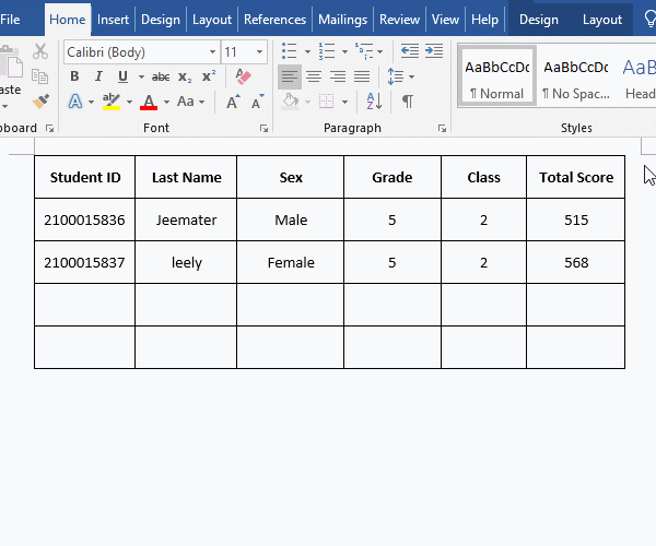 How to insert a row in Word flexibly