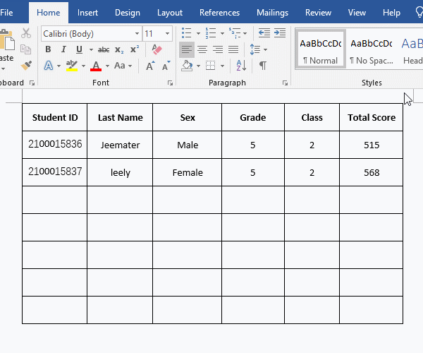 How to delete a row in Word