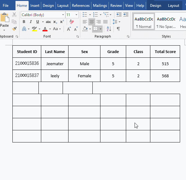 Press F4 to Insert Cells in batches in Word