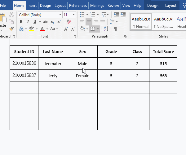 How to delete a row in MS Word