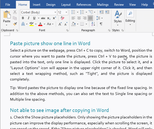 How to display continuous line numbers in Word