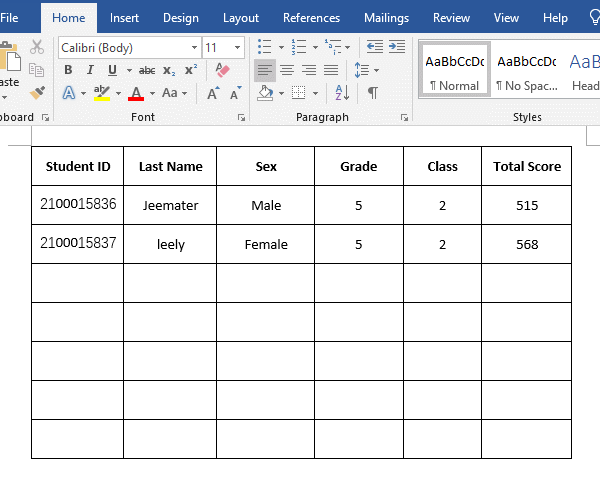 Using shortcut keys, how to remove a row in a table in Word