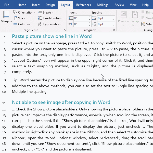 How to remove line number in Word