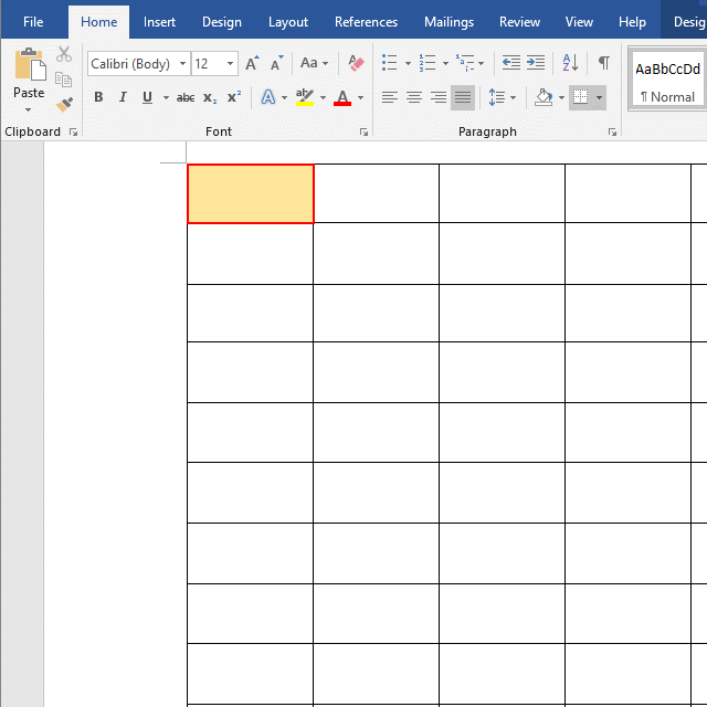 Word table properties