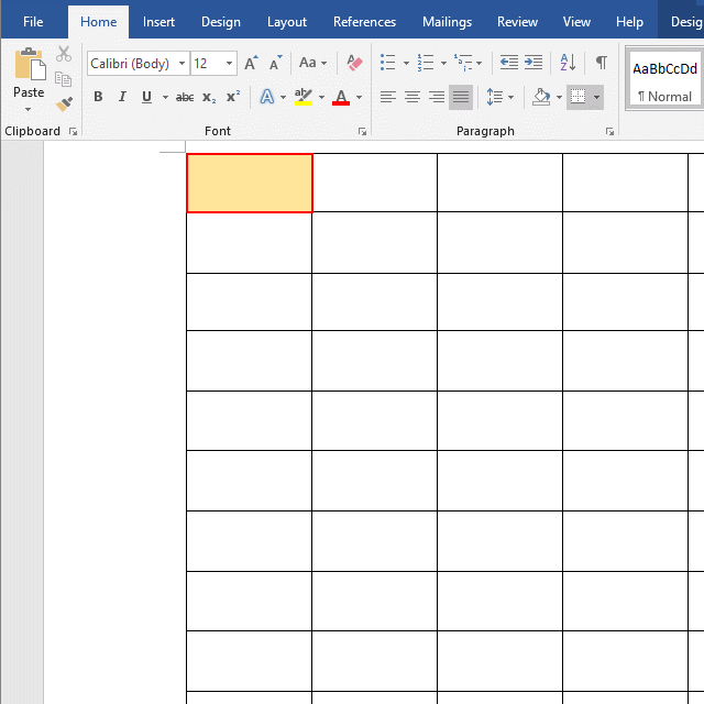 Word table properties Positioning